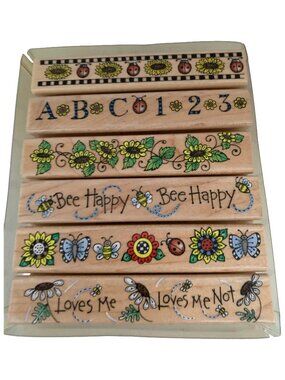 NWOT HERO ARTS Vintage Bugs n Bees Borders 6 PC Wood Mounted Rubber Stamp Set